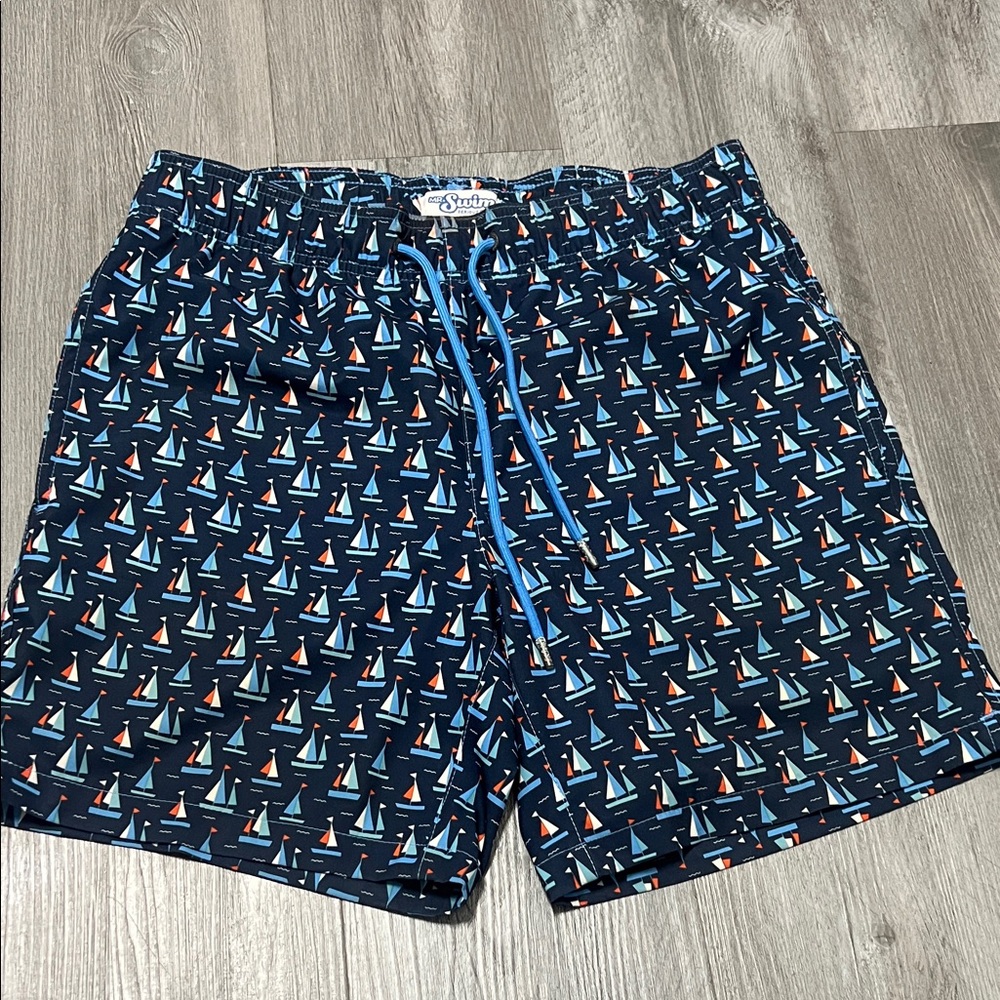 Mr.Swim serious Fun Men’s Navy Sailboat Print Swim Trunks / size S